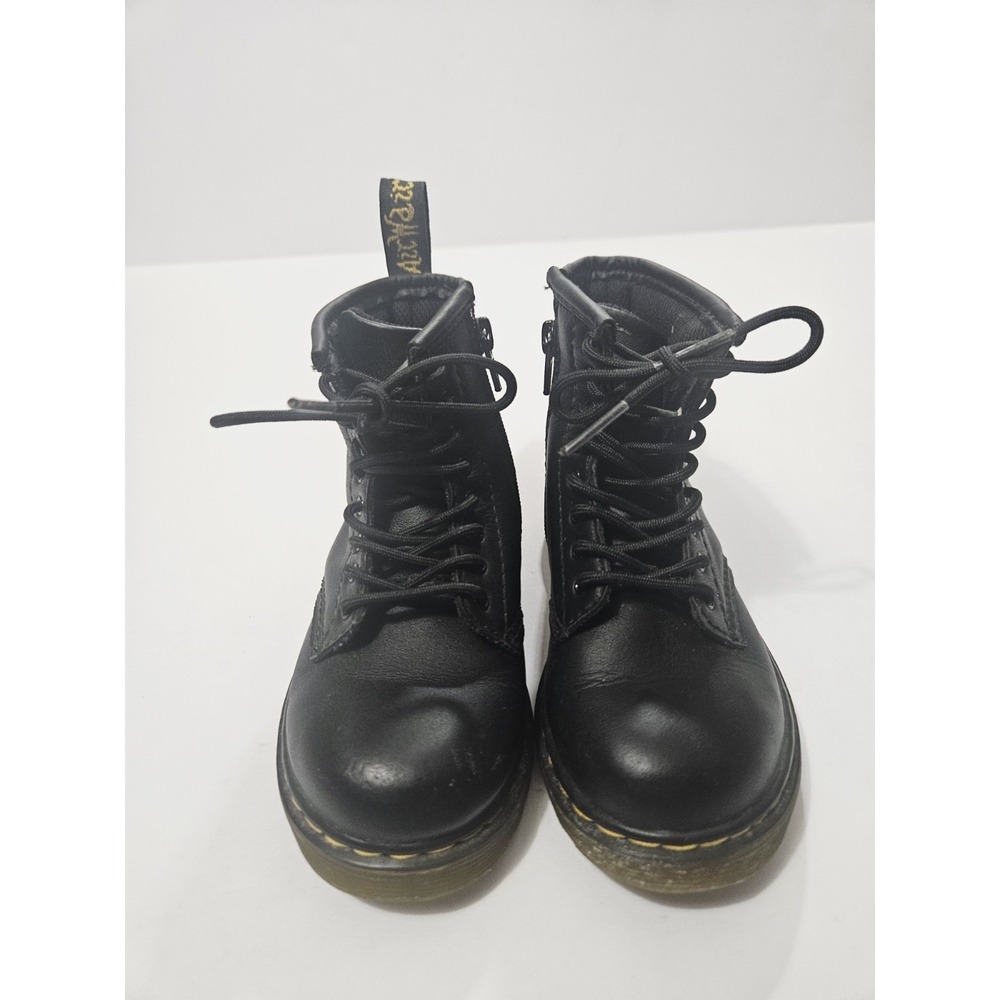 Dr Martens Toddler Kids Size 9 US Black Leather Boots Zip Side Unisex AW004 - Picture 2 of 9